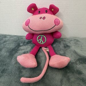 Dan Dee Pink Knitted Beanimal Monkey Peace Sign Plush Stuffed Animal